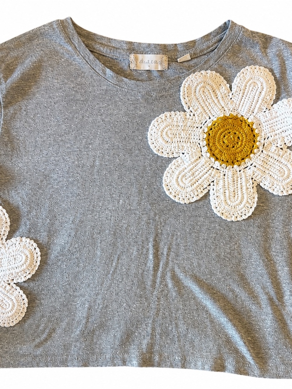 Altar'd State Gray Tee with Crochet Daisy Appliqué